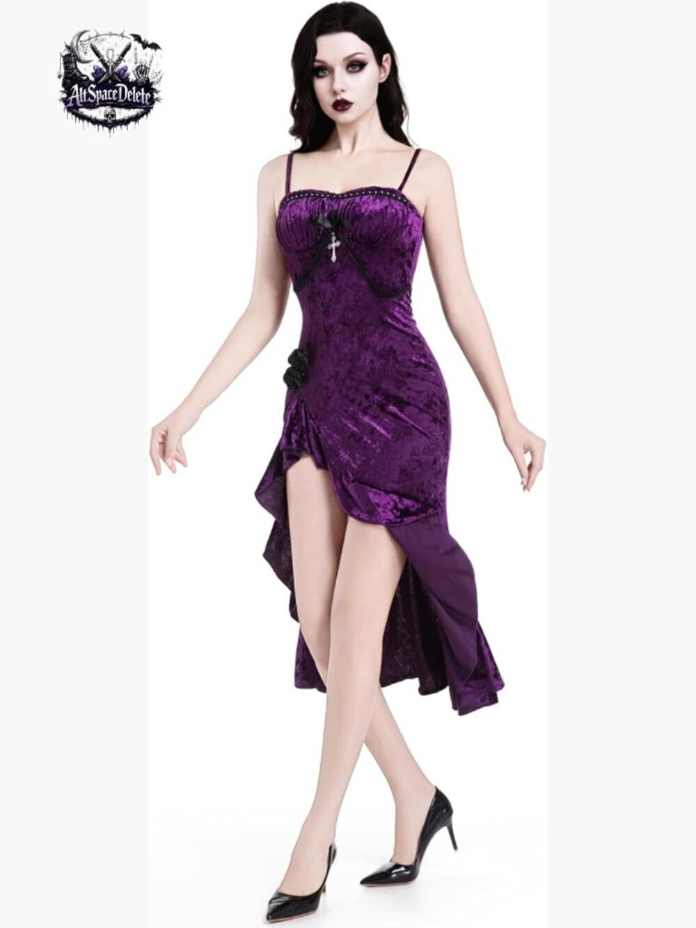 Gothic Velvet Dress Asymmetrical Hem Spaghetti Strap Party Wear
